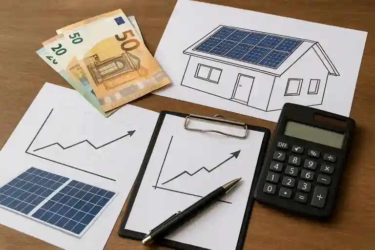 Das Bild zeigt eine symbolische Szene zur finanziellen Planung einer Solaranlage: Diagramme mit steigenden Kurven, eine Zeichnung eines Hauses mit PV-Modulen auf dem Dach, Geldscheine, ein Taschenrechner und Unterlagen – ideal für alle, die ein angebot für photovoltaikanlage holen oder ein angebot für pv anlage möchten. Wer ein angebot für photovoltaikanlage benötigt, kann lokal ein pv angebot einholen in der nähe oder online vergleichen. Insbesondere Unternehmen profitieren von beste schlüsselfertige pv-anlage angebote und maßgeschneiderten photovoltaik hamburg pv-anlage angebote. Auch wer einen Speicher integrieren will, kann pv-speicher nachrüsten angebote nutzen. Viele Anbieter haben heute günstige photovoltaik angebote für pv-anlagen für firmen oder günstige photovoltaik angebote für pv-anlagen für unternehmen im Portfolio – ebenso wie günstige pv-anlage angebote für unternehmen. Für umfassende Lösungen bieten sich schlüsselfertige pv-anlage angebote deutschlandweit an. Besonders beliebt sind schlüsselfertige photovoltaik hamburg angebote und gezielte photovoltaik angebote in hamburg, denn viele wollen angebote für photovoltaikanlagen einholen, um von Förderungen zu profitieren. Gerade in Norddeutschland zählen beste photovoltaik angebote in hamburg zu den gefragtesten Optionen. Wer ein photovoltaik-angebote einholen möchte oder pv angebote in der nähe sucht, findet hier eine breite Auswahl. Auch Kombinationen wie pv anlage mit speicher und wallbox komplettangebot gewinnen zunehmend an Bedeutung. Zahlreiche Anbieter bieten individuelle photovoltaik hamburg angebote, daher lohnt es sich, verschiedene photovoltaik angebote einholen zu lassen. Wer auf Budget achten muss, kann sich für preiswerte schlüsselfertige pv-anlage angebote entscheiden oder gezielt photovoltaik angebote für pv-anlagen in hamburg vergleichen. Spezialisierte Betriebe haben auch schlüsselfertige photovoltaikanlage angebote im Portfolio, häufig als angebote für schlüsselfertige pv-anlagen oder spezifische photovoltaik angebote für schlüsselfertige anlagen gelistet. Ein konkretes schlüsselfertige pv-anlage angebot oder sogar ein ganzes schlüsselfertige pv-anlage kaufangebote hilft bei der Entscheidungsfindung. Auch für Speziallösungen wie Solarzäune gibt es heute solarzaun angebote. Wer eine Komplettlösung sucht, kann sich für eine pv-komplettanlage angebote für pv-anlagen in hamburg entscheiden oder nach photovoltaikanlage angebote für pv-anlagen in hamburg Ausschau halten – oftmals im Rahmen von schlüsselfertige pv-anlage mit kaufangebote.