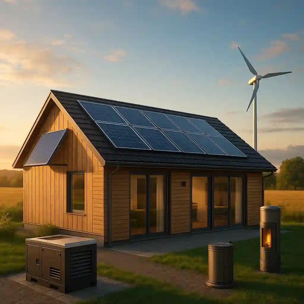 Das Bild zeigt ein modernes photovoltaik haus autark mit Solarpaneelen auf dem Dach und einem kleinen Windrad im Hintergrund – ein klassisches solaranlage autark haus oder solar autark haus. Dieses Gebäude verkörpert das Konzept vom 100 autarkes haus, das völlig unabhängig vom öffentlichen Stromnetz betrieben werden kann. Es ist ein Beispiel für ein autarkes haus, das durch energie autark haus-Technologien mit Strom, Wärme und ggf. Wasser versorgt wird – ein echtes komplett autarkes haus oder auch bekannt als autark-haus. Ein solches autark haus kann mit moderner Technik selbst im Winter effizient betrieben werden. Eine integrierte Lösung für autarkes haus heizung und wasser autarkes haus sorgt dafür, dass keine externen Versorgungsleitungen notwendig sind. Durch Regenwassersammlung und Filterung entsteht eine autarke wasserversorgung haus, wodurch das autarkes haus wasser gewinnt – ganz im Sinne eines wasser autark haus. Strom wird über Solarmodule und Windkraft erzeugt – eine ideale autarke stromversorgung haus, die sich gut für ein haus komplett autark eignet. Wer ein altes haus autark machen möchte, findet hier eine ideale Referenz für nachhaltigen Umbau. Ob man ein autark haus bauen oder autark haus heizen möchte – die Technik ist inzwischen breit verfügbar. Immer mehr Menschen wollen ein autark haus kaufen oder allgemein autark leben haus. Besonderes Augenmerk liegt dabei auf der autark strom haus Lösung, die zusammen mit Speichertechnologie eine stabile autark stromversorgung haus garantiert. Auch für kompakte Wohnlösungen wie ein autark tiny haus ist das Prinzip geeignet. Wer langfristig denkt, überlegt: Wie kann ich autark werden haus? Die autarke energieversorgung haus kann über Photovoltaik, Wind, Speicher und ggf. Wasserstoff erfolgen. Eine autarke heizung haus kann z. B. durch Holz, Wärmepumpe oder Solarthermie erfolgen. Wer ein autarkes haus bauen möchte, fragt sich auch: autarkes haus bauen kosten? Ob in Deutschland, der Schweiz oder Österreich – Projekte wie das autarkes haus brütten zeigen, was technisch möglich ist. Literatur wie das autarkes haus buch informiert umfassend über Planung, Umsetzung und Betrieb. Besonders in Regionen wie autarkes haus deutschland, autarkes haus schweiz oder autarkes haus österreich steigt die Nachfrage. Wer ein autarkes haus kaufen möchte, prüft Faktoren wie Technologie, Standort und Ausstattung. Die autarkes haus kosten sind abhängig vom Grad der Unabhängigkeit – vor allem bei einem autarkes haus mit wasserstoff oder autarkes haus wasserstoff. Auch ein autarkes haus preis lässt sich durch Eigenleistung oder DIY reduzieren – viele entscheiden sich für ein autarkes haus selber bauen. Ebenso gefragt ist das autarkes mobiles haus für flexible Lebensstile oder das autarkes tiny haus, besonders in der Variante autarkes tiny haus kaufen. Das das autarke haus ist ein Symbol für Zukunftswohnen – nachhaltig, energieeffizient und unabhängig. Ein energetisch autarkes haus erfüllt höchste ökologische Standards. Wer ein haus autark bauen möchte, kann es vollständig selbst versorgen, also haus autark betreiben, haus autark heizen und sogar haus autark machen – z. B. mit Solar und Speicher. Viele möchten ihr haus autark mit strom versorgen oder allgemein haus autark strom erzeugen – sei es stationär oder mobil. Auch haus autark strom versorgen, haus autark umbauen oder haus autark umbauen kosten sind für Renovierungen relevante Themen. Wichtig ist dabei, wie man das haus autark versorgen kann – auch mit Technologien wie haus autark wasserstoff. Ein haus strom autark zu machen ist ein klarer Schritt Richtung Klimaschutz. Egal ob kleines autarkes haus, mini haus autark oder nachhaltiges haus – der Trend geht zum off-grid haus. Ein selbstversorger autarkes haus kombiniert alle Elemente: Energie, Wärme, Wasser, Nachhaltigkeit. Ziel ist ein strom autark haus, oft auch realisiert als tiny haus autark – oder in mobiler Form: tiny haus autark kaufen. Die zentrale Frage bleibt für viele: was kostet ein autarkes haus – und wie kann ich mein haus autark machen? Dieses Bild beantwortet sie symbolisch: durch Technik, Naturverbundenheit und Eigeninitiative – so entsteht ein selbstversorgendes haus.