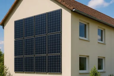 Das Bild zeigt eine photovoltaikanlage fassade, die senkrecht an der Außenwand eines Wohnhauses angebracht ist – ein wachsender Trend in der urbanen Energiegewinnung. Solche Systeme werden zunehmend nachgefragt, vor allem wenn klassische Dachflächen nicht zur Verfügung stehen. Wer interessiert ist, kann gezielt nach fassade pv in der nähe suchen, um passende Anbieter oder Beispiele in der Umgebung zu finden. Die dargestellte fassaden pv anlage nutzt die vertikale Fläche effektiv zur Stromerzeugung und zeigt, wie sich moderne Technik mit bestehender Architektur kombinieren lässt. Eine fachgerechte montage pv anlage fassade ist entscheidend für Sicherheit, Ertrag und Langlebigkeit der Installation. Solche Systeme fallen unter den Begriff fassade pv anlage und bieten viele Vorteile – von gestalterischer Integration bis hin zur zusätzlichen Nutzung sonnenexponierter Flächen.
