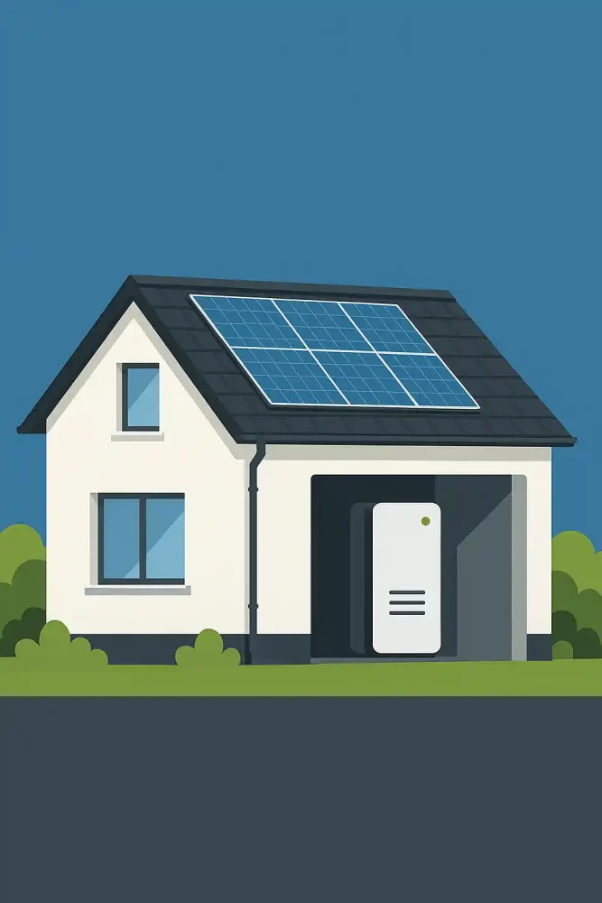 Das Bild zeigt ein Einfamilienhaus mit Solarpanels auf dem Dach und einem Batteriespeicher im Carport oder Technikraum – ein klassisches Beispiel für stromspeicher photovoltaik nachrüsten. Immer mehr Hausbesitzer entscheiden sich, einen stromspeicher für photovoltaik nachrüsten zu lassen, um ihren Eigenverbrauch zu erhöhen. Die Kombination photovoltaik mit speicher nachrüsten bietet nicht nur Unabhängigkeit vom Netz, sondern auch langfristige Stromkostenvorteile. Wer seinen speicher nachrüsten pv möchte, sollte auf die passende Technik und Dimensionierung achten. Besonders beliebt ist es, den speicher pv nachrüsten zu lassen, wenn bereits eine PV-Anlage vorhanden ist. Auch die Möglichkeit, einen nachrüsten pv speicher eigenständig durchzuführen, gewinnt an Interesse. Manche versuchen sogar, den stromspeicher selber nachrüsten zu können – in diesem Fall ist technisches Wissen und Sorgfalt gefragt. Ein pv-speicher nachrüsten ist technisch anspruchsvoll, kann aber bei richtiger Umsetzung lohnend sein. Wer sich das selbst zutraut, sucht oft nach Informationen wie pv speicher selbst nachrüsten oder pv speicher selber nachrüsten. Dabei ist zu beachten, dass man auch beim pv-speicher selbst nachrüsten die Sicherheitsvorschriften einhalten muss. Gerade der Wunsch, einen photovoltaik speicher selbst nachrüsten zu können, sollte mit fachlicher Unterstützung verbunden werden. Kompakte Systeme wie ein pv-speicher 5 kwh nachrüsten sind besonders gefragt – sie reichen für viele Haushalte aus. Wer einen dc pv speicher nachrüsten oder einen dc stromspeicher nachrüsten möchte, sollte sich über Kompatibilität mit vorhandenen Wechselrichtern informieren. Nicht zuletzt stellt sich bei einem pv stromspeicher nachrüsten oft auch die Frage nach der Meldepflicht: In vielen Fällen ist das pv anlage speicher nachrüsten anmeldepflichtig, weshalb eine vorherige Abstimmung mit dem Netzbetreiber notwendig ist.